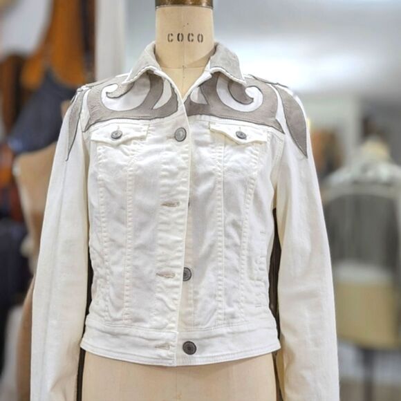 Leather & Denim Fringe Jacket - Picture 10 of 12